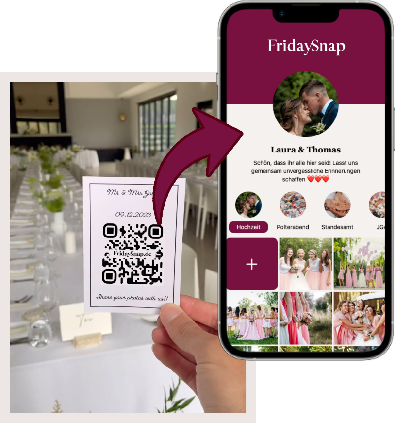 QR-Code der auf Screenshot der Hochzeit Foto-App Galerie zeigt